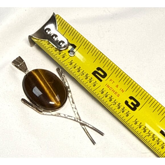 Tigers Eye Pendant Sterling Silver Branch Design Handmade Boho Jewelry - Picture 3 of 8